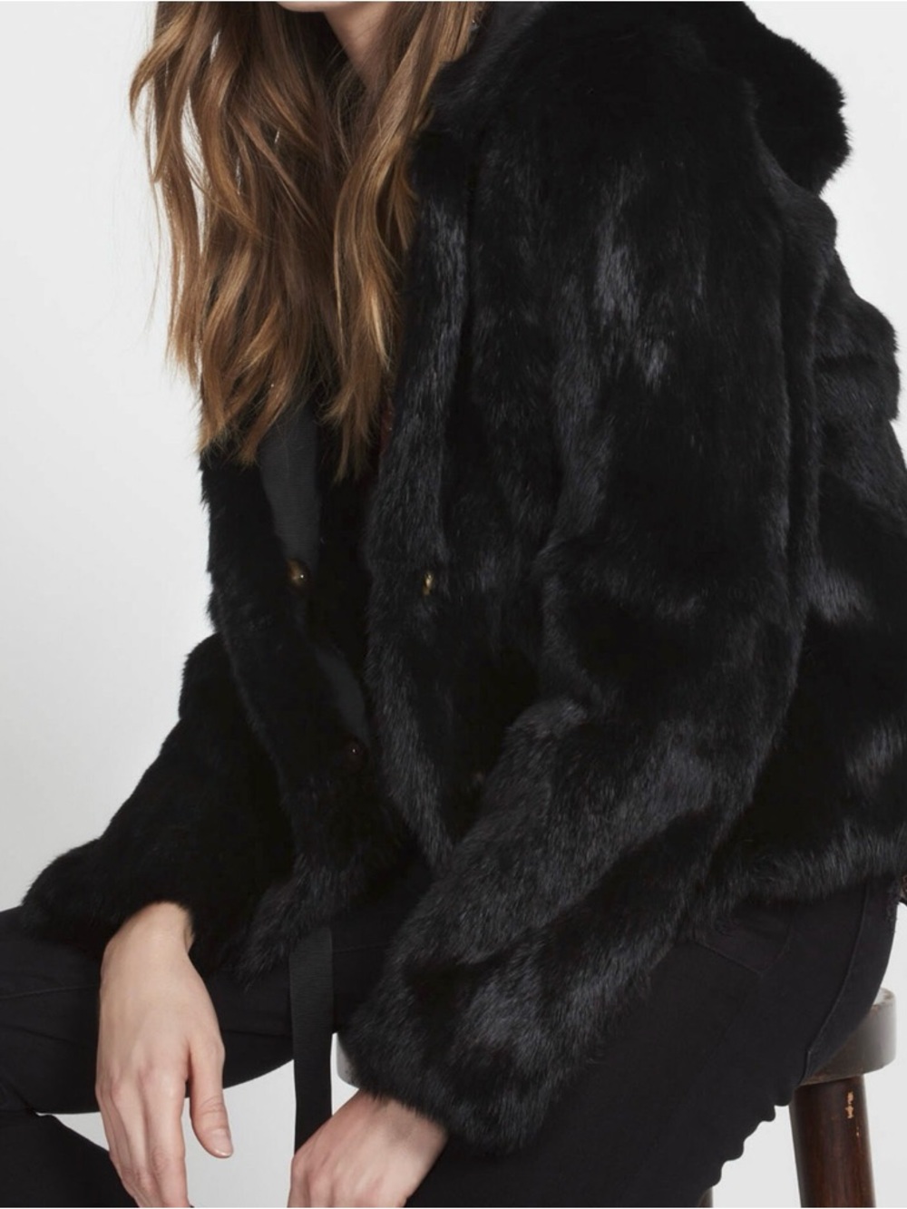 Sandro Short Black Rabbit Fur Coat With Hood